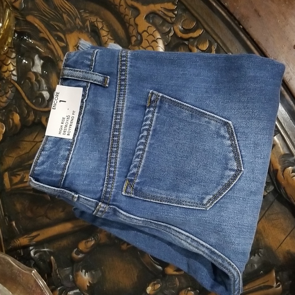 Encore Junior Jeans High Rise Destroyed Boyfriend Fit Size 1 Blue - Picture 1 of 12